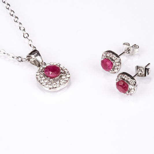 Set din Aliaj Placat cu Aur ( 4.5 grame ) cu Rubin și Cristal Alb Emporia® 2.77 Carate ( Colier+Cercei+Pandantiv )