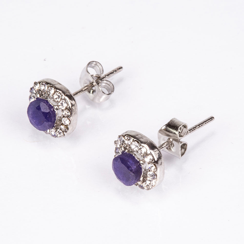Set din Aliaj Placat cu Aur ( 4.5 grame ) cu Safir și Cristal Alb Emporia® 2.77 Carate ( Colier+Cercei+Pandantiv ) 4 