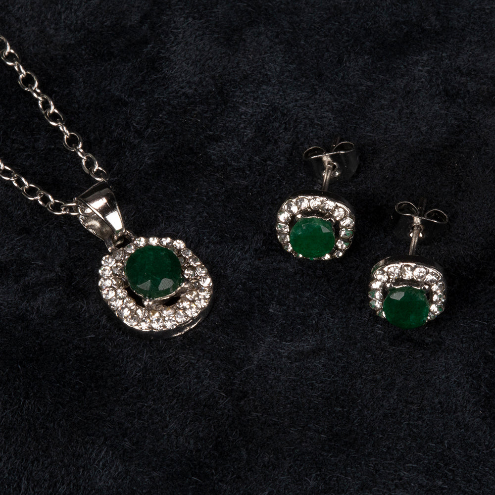 Set din Aliaj Placat cu Aur ( 4.5 grame ) cu Smarald și Cristal Alb Emporia® 2.58 Carate ( Colier+Cercei+Pandantiv ) 2 