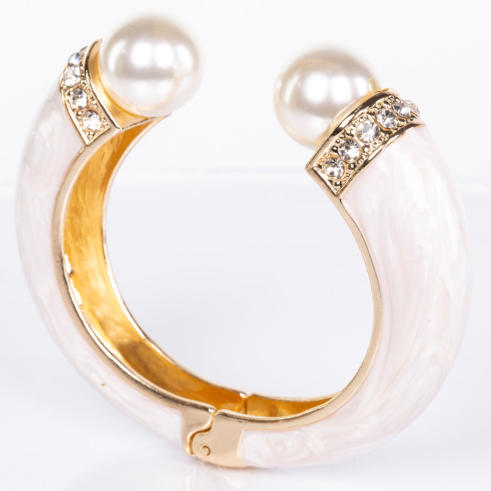 Brățară din Aliaj Placat cu Aur ( 70 grame ) cu Perlă de cristal și Cristal Alb Emporia® 2 Carate 2 