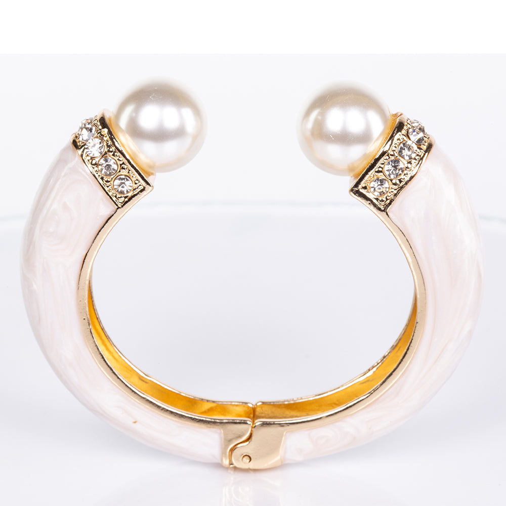 Brățară din Aliaj Placat cu Aur ( 70 grame ) cu Perlă de cristal și Cristal Alb Emporia® 2 Carate