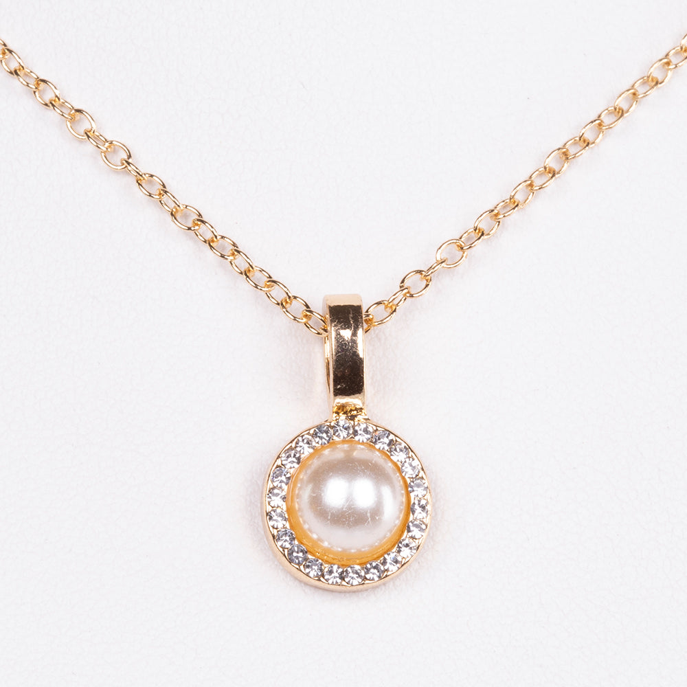Colier din Aliaj Placat cu Aur ( 6 grame ) cu Perlă de cristal și Cristal Alb Emporia® 0.23 Carate