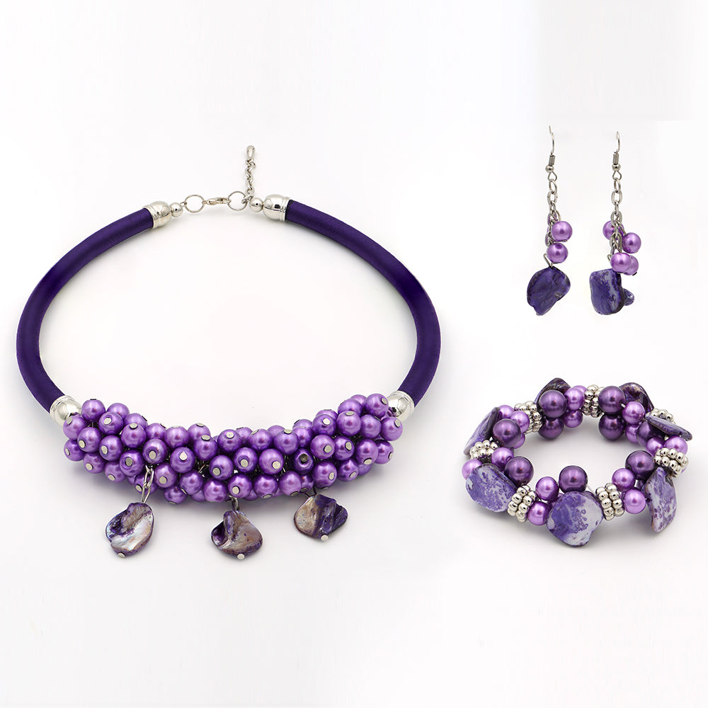 Set din Pepită ( 30 grame ) cu Scoică și Cristal Violet Emporia® ( Colier+Cercei+Brățară )