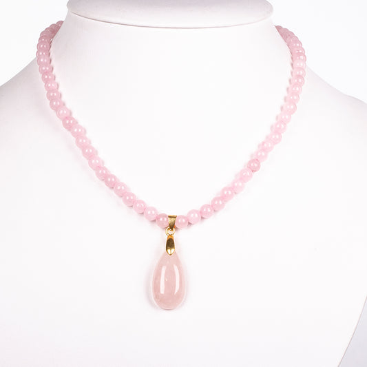 Colier din Aliaj Placat cu Aur ( 30.64 grame ) cu Cuarţ Roz 153.19 Carate