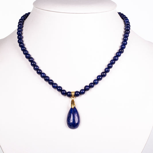 Colier din Aliaj Placat cu Aur ( 5.91 grame ) cu Cuarţ Roz și Lapis Lazuli 29.57 Carate