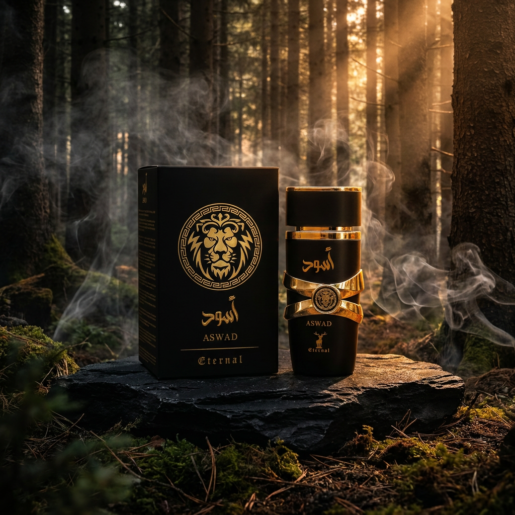 100 ml Eau de Perfume Oriental ASWAD (TOP: BLACK PEPPER, CYPRESS, PINEAPPLE, PINE, ROSEMARY; MIDDLE: FIRBALSAM, PATCHOULI, INCENSE; BASE: LABDANUM, AMBER, CITRUS, CASHMERE WOOD, VANILLA, DRY WOODS) 4 