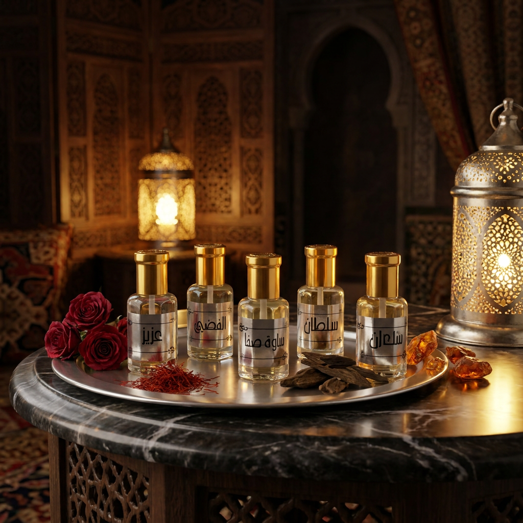 KHALIS SILVER 5*12 ML perfume oil set (TOP:Saffron, Raspberry, Grapefruit, Aromatic Aldehydes; MIDDLE:Rose, Jasmine, White Florals, Oud, Cedarwood; BASE:Sandalwood, Vanilla, Tonka, Musk, Ambergris, Leather, Woody Spices) 1 