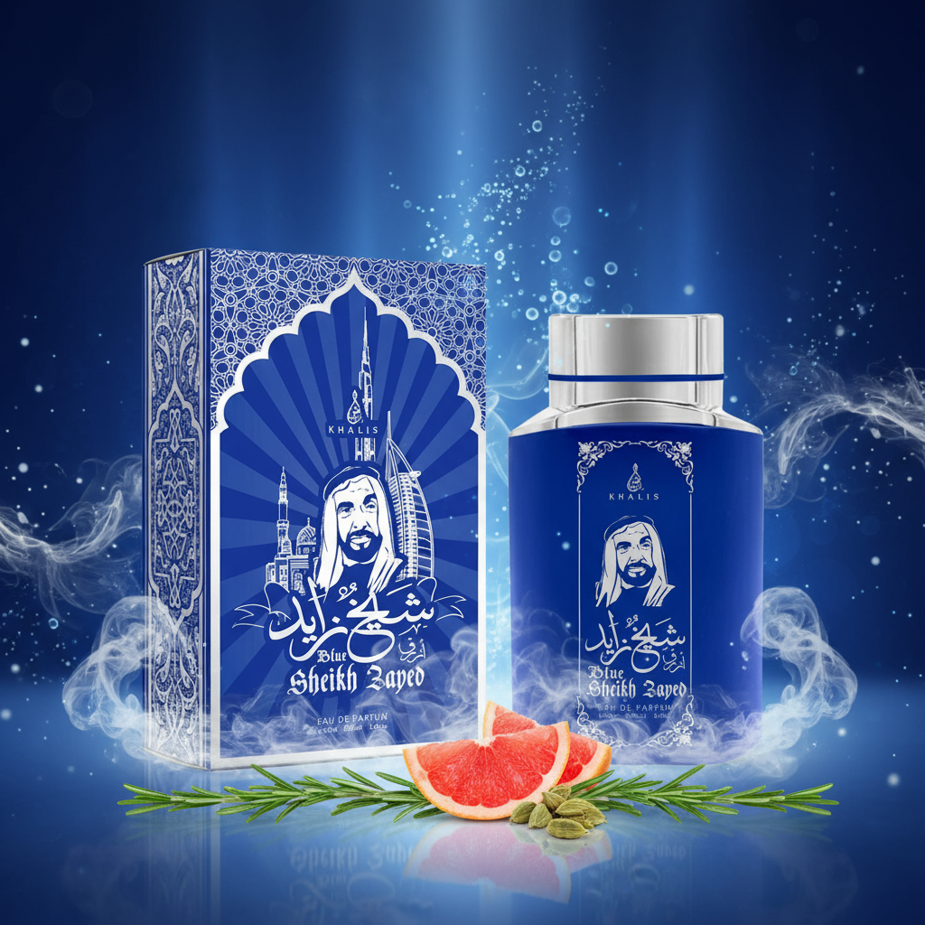 100 ml Eau de Perfume SHEIKH ZAYED BLUE cu Arome de Mosc și Oud pentru Bărbați 3 