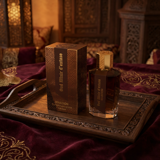 EDP 100ml "Oud Elixir D’extase Maroon" - cu arome oriental-lemnoase