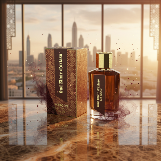 EDP 100ml "Oud Elixir D’extase Maroon" - cu arome oriental-lemnoase
