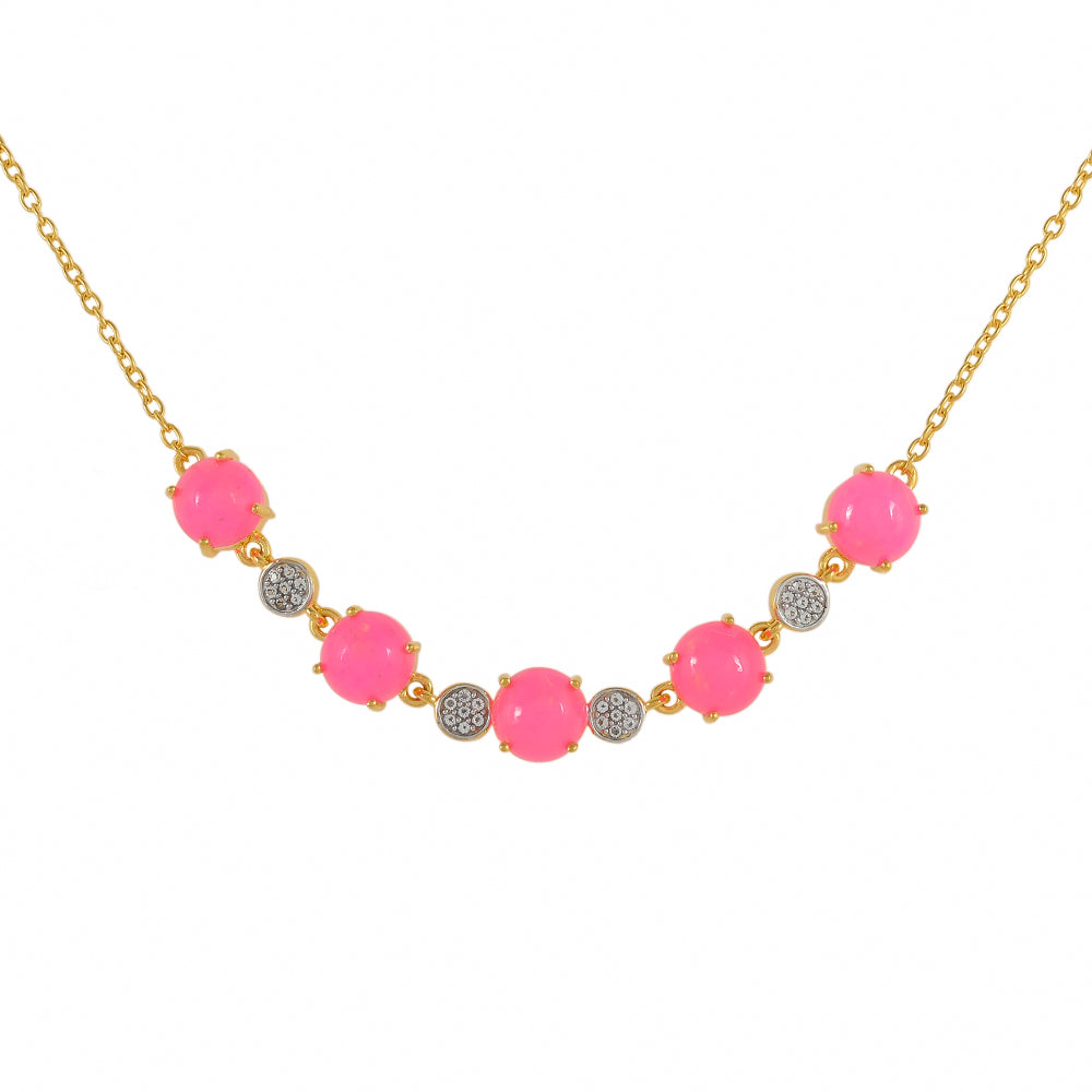 Colier din Argint 925 Placat cu Aur ( 6.14 grame ) cu Opal Etiopian Neon Roz și Topaz Alb 4.44 Carate