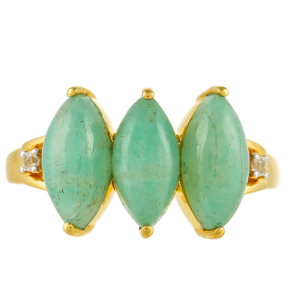 Inel din Argint 925 Placat cu Aur ( 2.87 grame ) cu Amazonit și Topaz Alb 3.65 Carate 1 