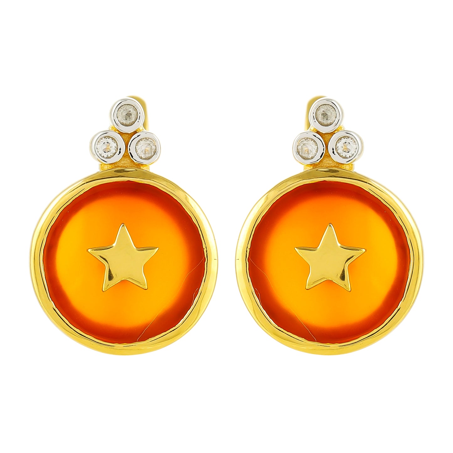 Cercei din Argint 925 Placat cu Aur ( 2.73 grame ) cu Carneol și Topaz Alb 6.3 Carate