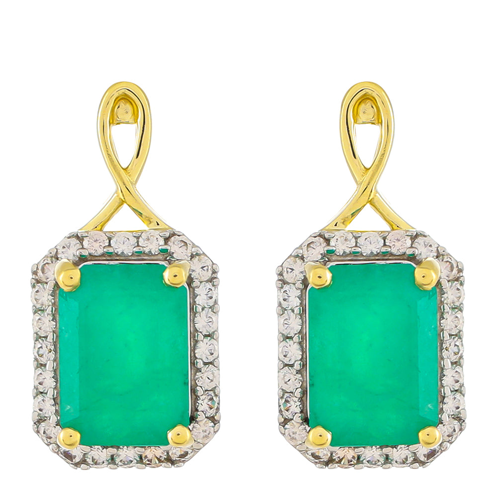 Cercei din Aur de 9K ( 2.43 grame ) cu Smarald Zambian și Zircon Natural 2.42 Carate