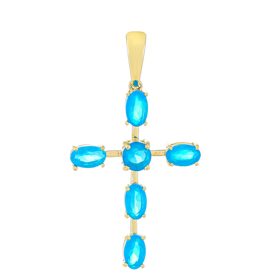 Cruce Pandantiv din Aur de 9K ( 1.2 grame ) cu Opal Albastru Etiopian 0.87 Carate