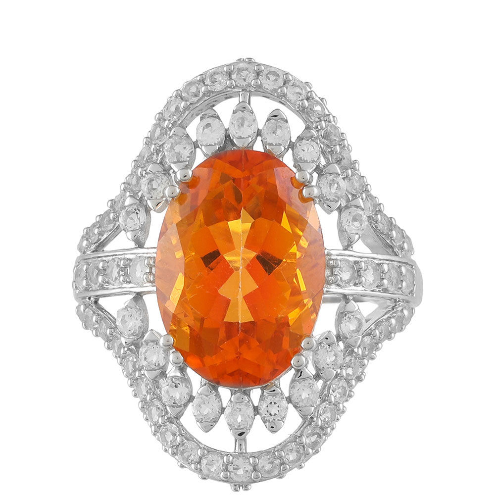 Inel din Argint 925 ( 4.45 grame ) cu Cuarț Padparadscha și Topaz Alb 7.12 Carate