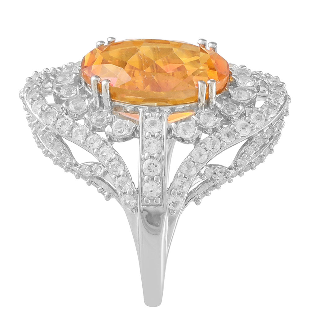 Inel din Argint 925 ( 4.45 grame ) cu Cuarț Padparadscha și Topaz Alb 7.12 Carate 3 