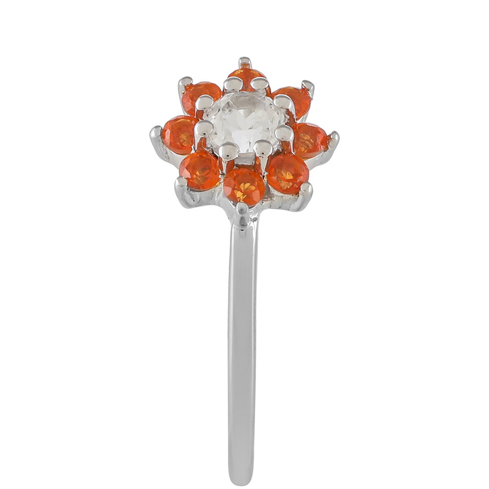 Inel din Argint 925 ( 1.2 grame ) cu Cuarț Padparadscha și Topaz Alb 0.49 Carate