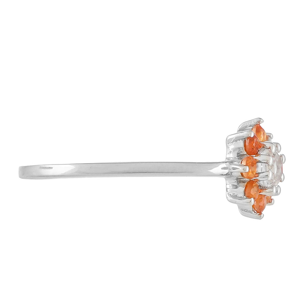 Inel din Argint 925 ( 1.2 grame ) cu Cuarț Padparadscha și Topaz Alb 0.49 Carate