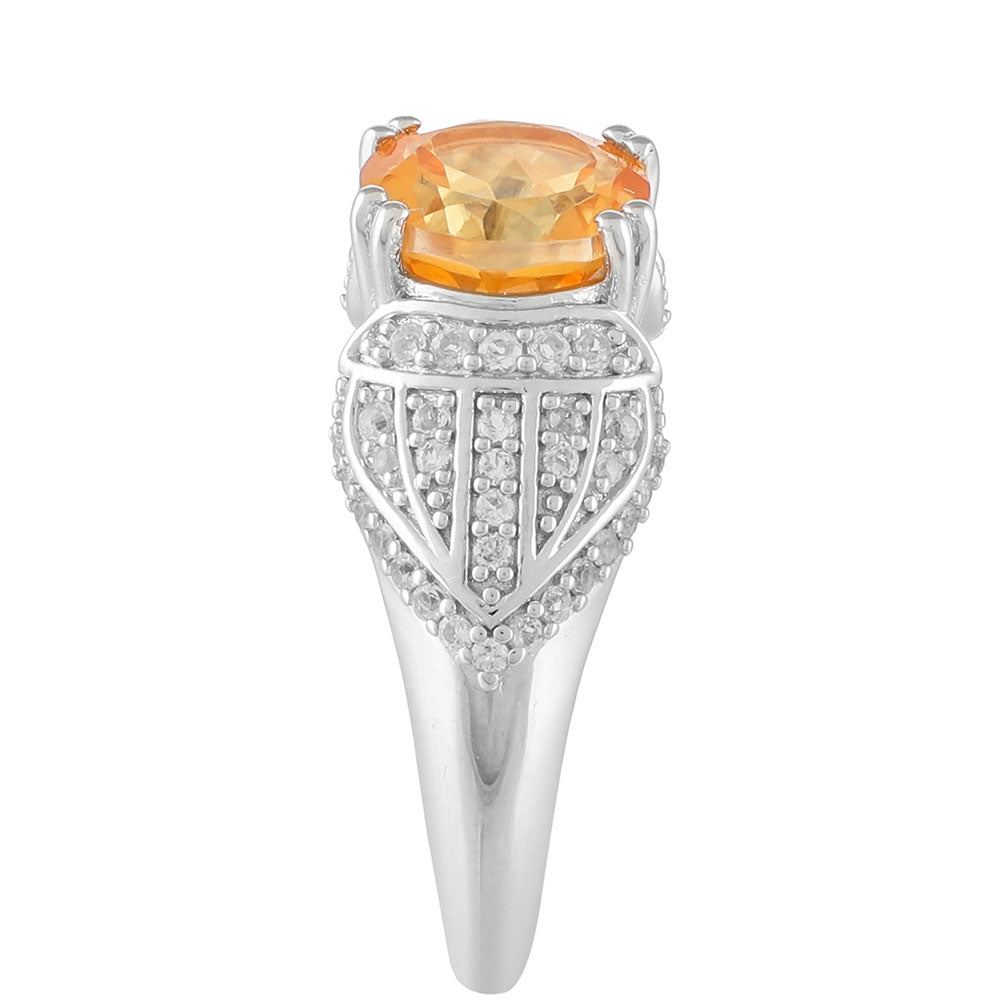 Inel din Argint 925 ( 2.43 grame ) cu Cuarț Padparadscha și Topaz Alb 2.29 Carate 4 