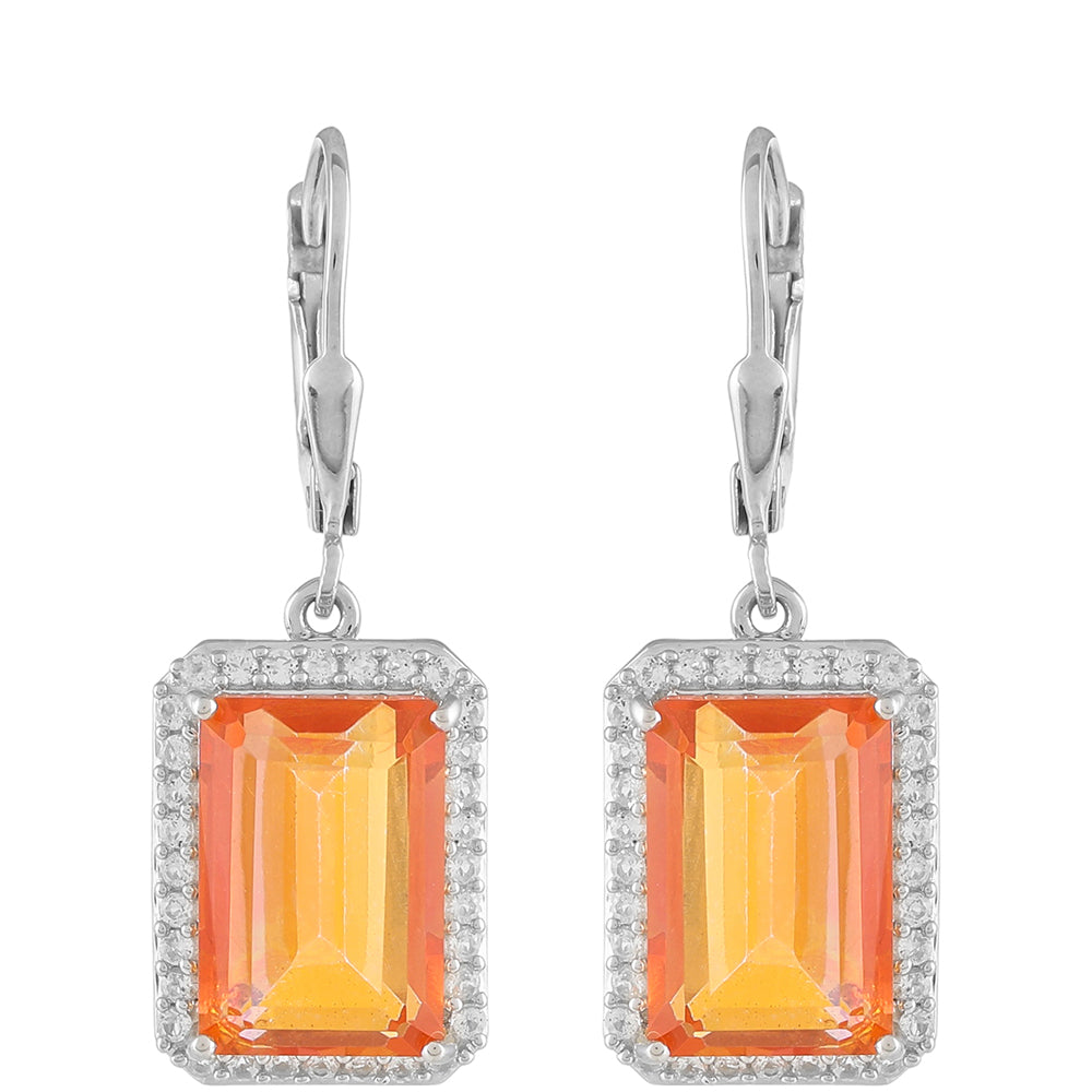 Cercei din Argint 925 ( 3.21 grame ) cu Cuarț Padparadscha și Topaz Alb 9.4 Carate 1 