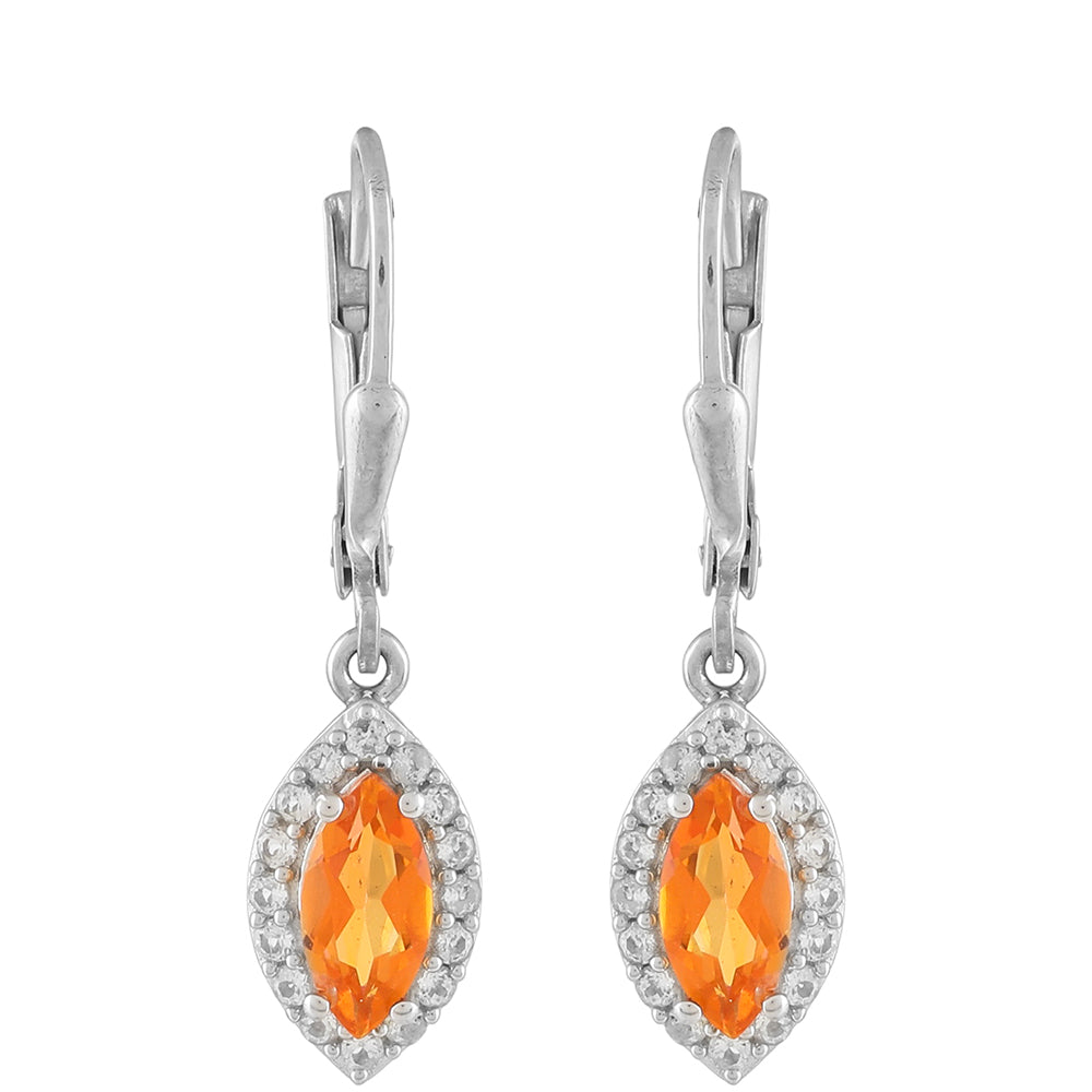 Cercei din Argint 925 ( 1.98 grame ) cu Cuarț Padparadscha și Topaz Alb 1.29 Carate 1 