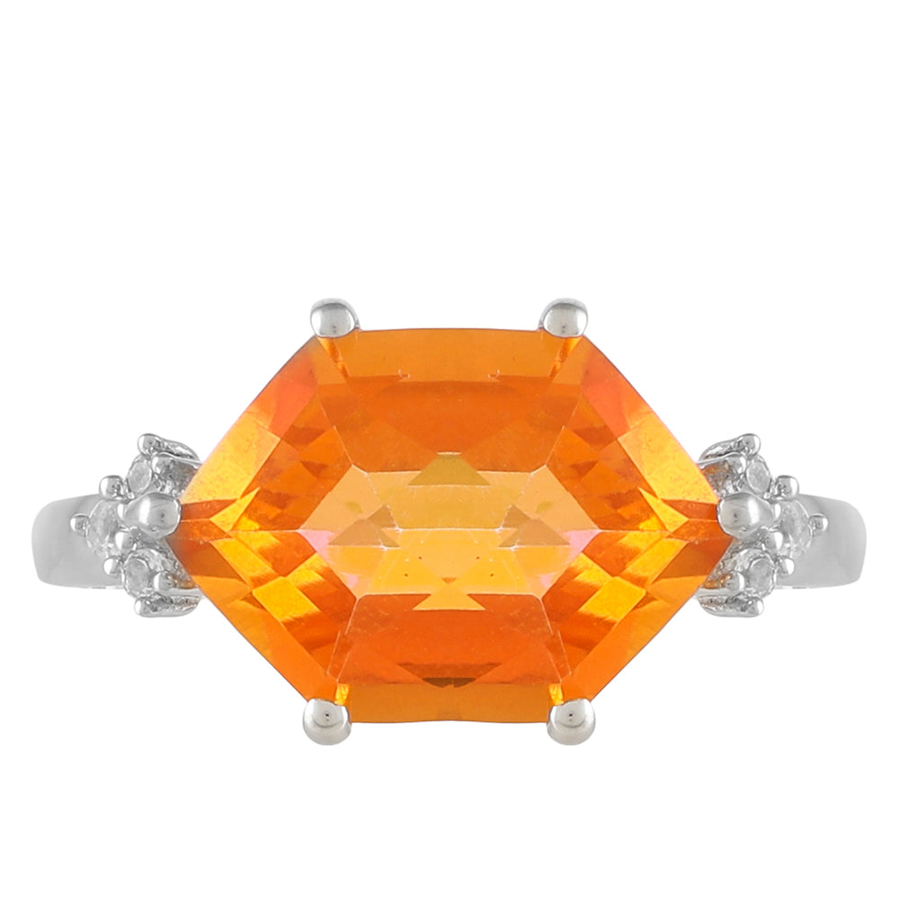 Inel din Argint 925 ( 2.34 grame ) cu Cuarț Padparadscha și Topaz Alb 4.03 Carate 1 