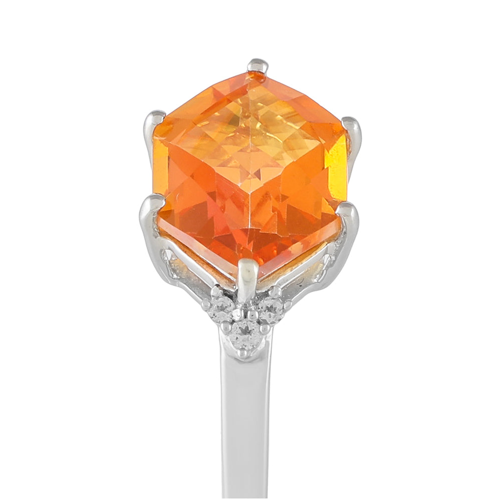 Inel din Argint 925 ( 2.34 grame ) cu Cuarț Padparadscha și Topaz Alb 4.03 Carate