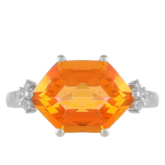 Inel din Argint 925 ( 2.34 grame ) cu Cuarț Padparadscha și Topaz Alb 4.03 Carate