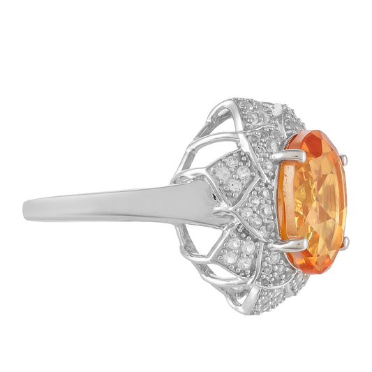 Inel din Argint 925 ( 4.53 grame ) cu Cuarț Padparadscha și Topaz Alb 5.23 Carate