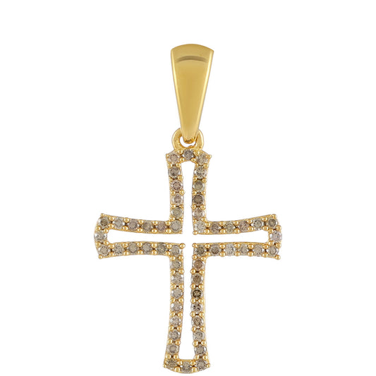 Cruce Pandantiv din Argint 925 Placat cu Aur ( 1.22 grame ) cu Diamant de culoarea Șampaniei 0.28 Carate