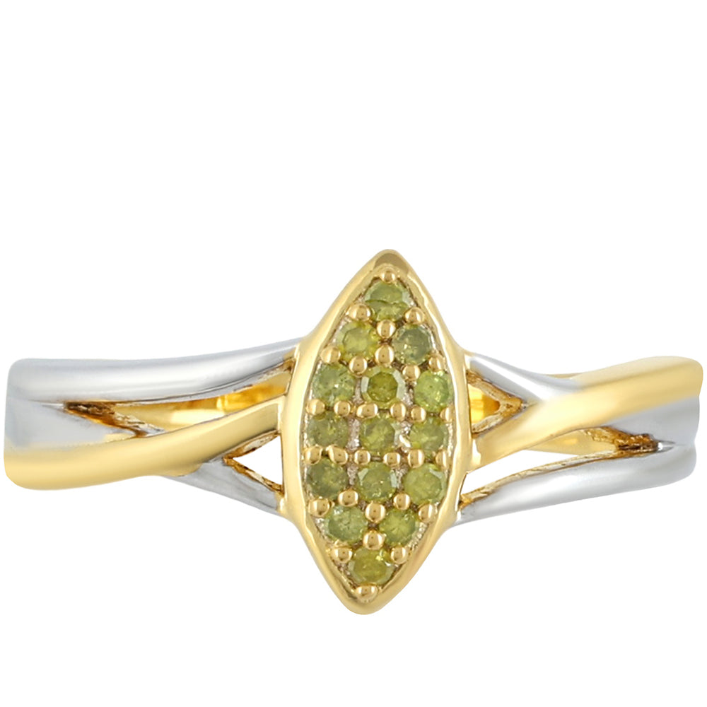 Inel din Argint 925 Placat cu Aur de 2 tonuri ( 2.95 grame ) cu Diamant Verde Veronez 0.12 Carate