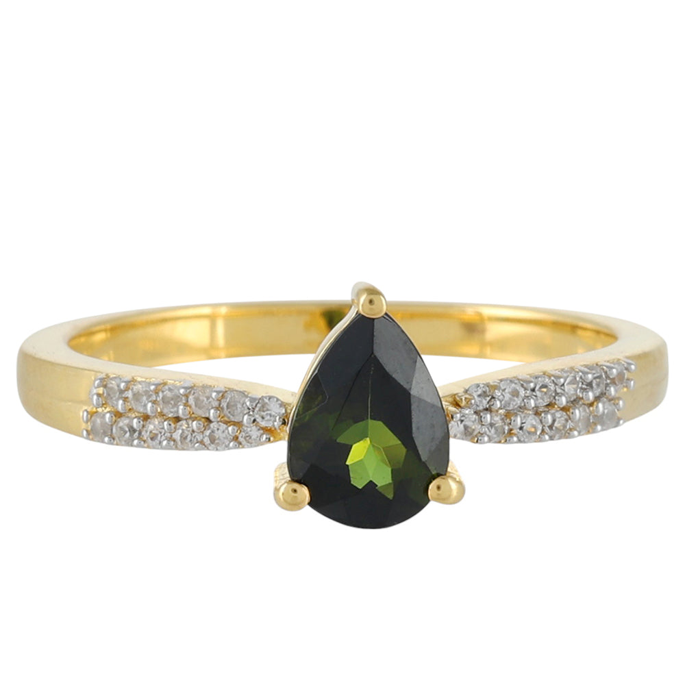 Inel din Argint 925 Placat cu Aur ( 2.05 grame ) cu Turmalină Verde și Zircon Natural 0.84 Carate 1 