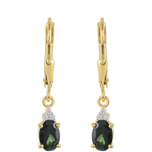 Cercei din Argint 925 Placat cu Aur ( 1.47 grame ) cu Turmalină Verde și Zircon Natural 1.04 Carate