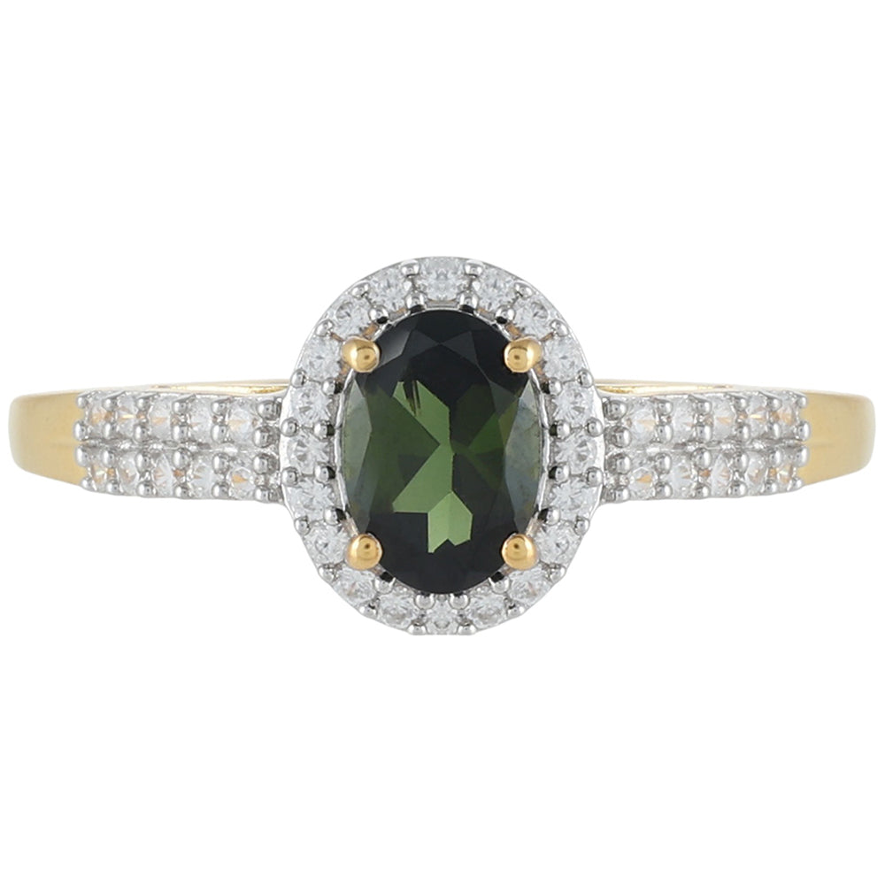 Inel din Argint 925 Placat cu Aur ( 1.92 grame ) cu Turmalină Verde și Zircon Natural 1.14 Carate 1 