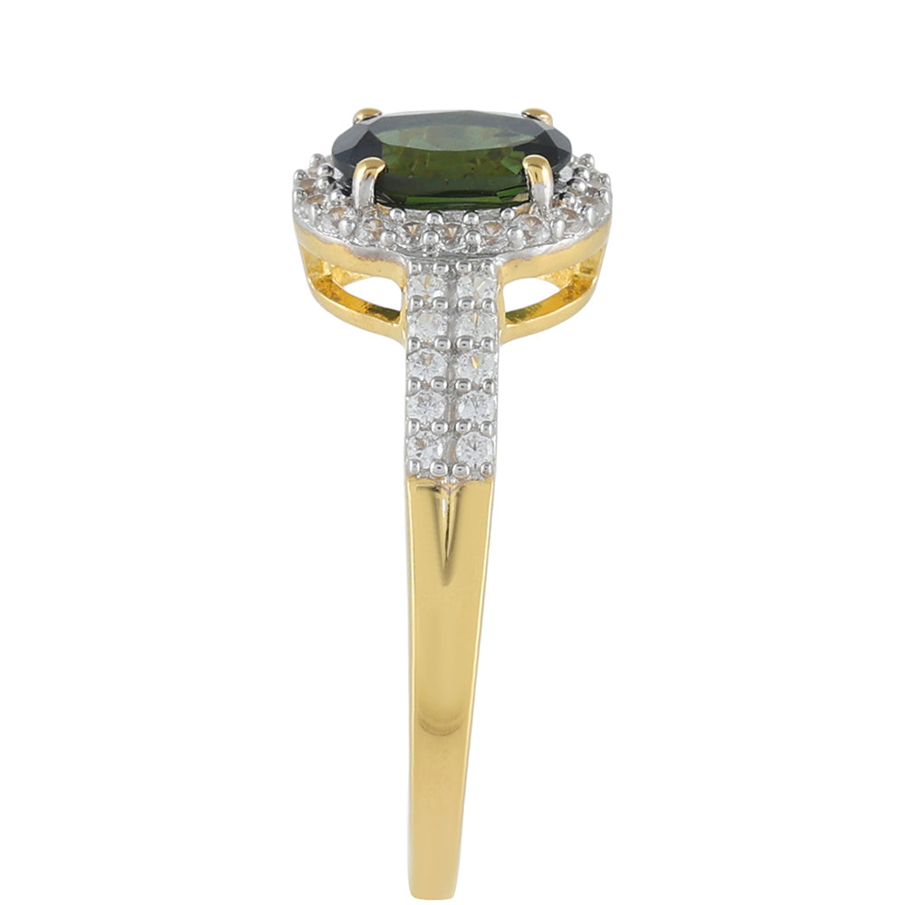 Inel din Argint 925 Placat cu Aur ( 1.92 grame ) cu Turmalină Verde și Zircon Natural 1.14 Carate