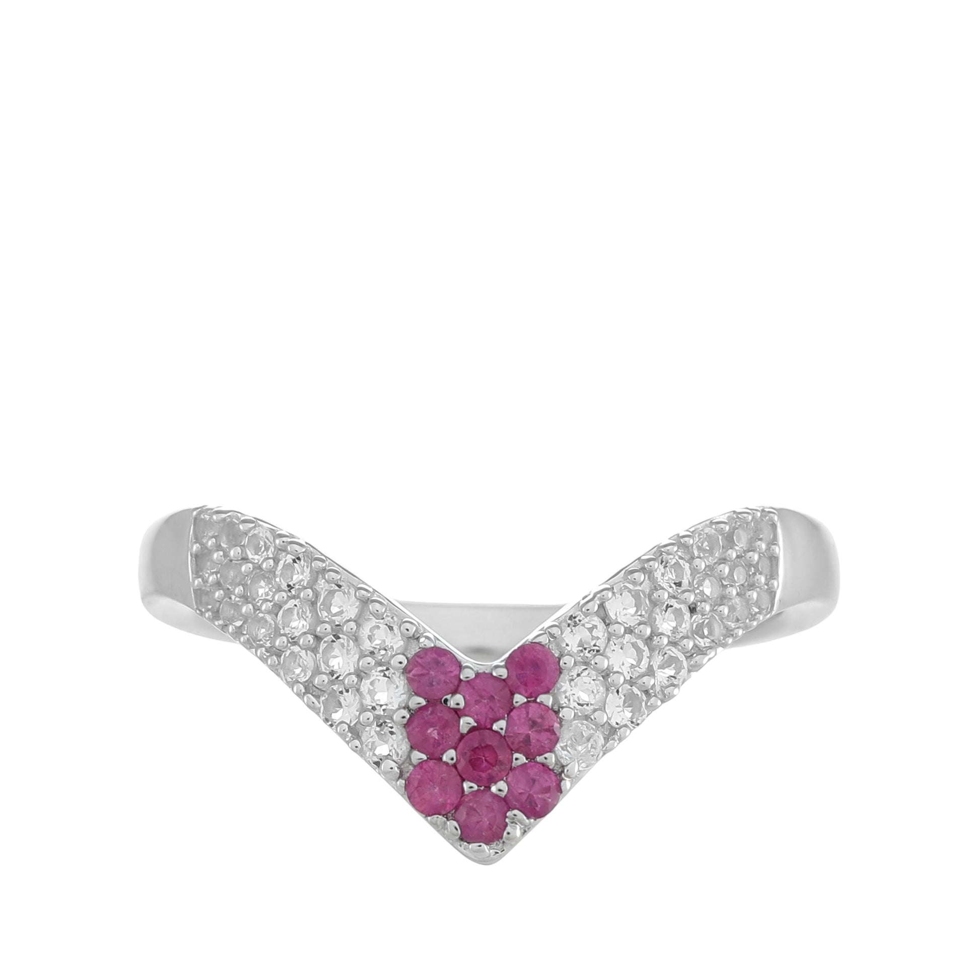 Inel din Argint 925 ( 2.37 grame ) cu Rubin Thailandez și Topaz Alb 0.53 Carate 1 