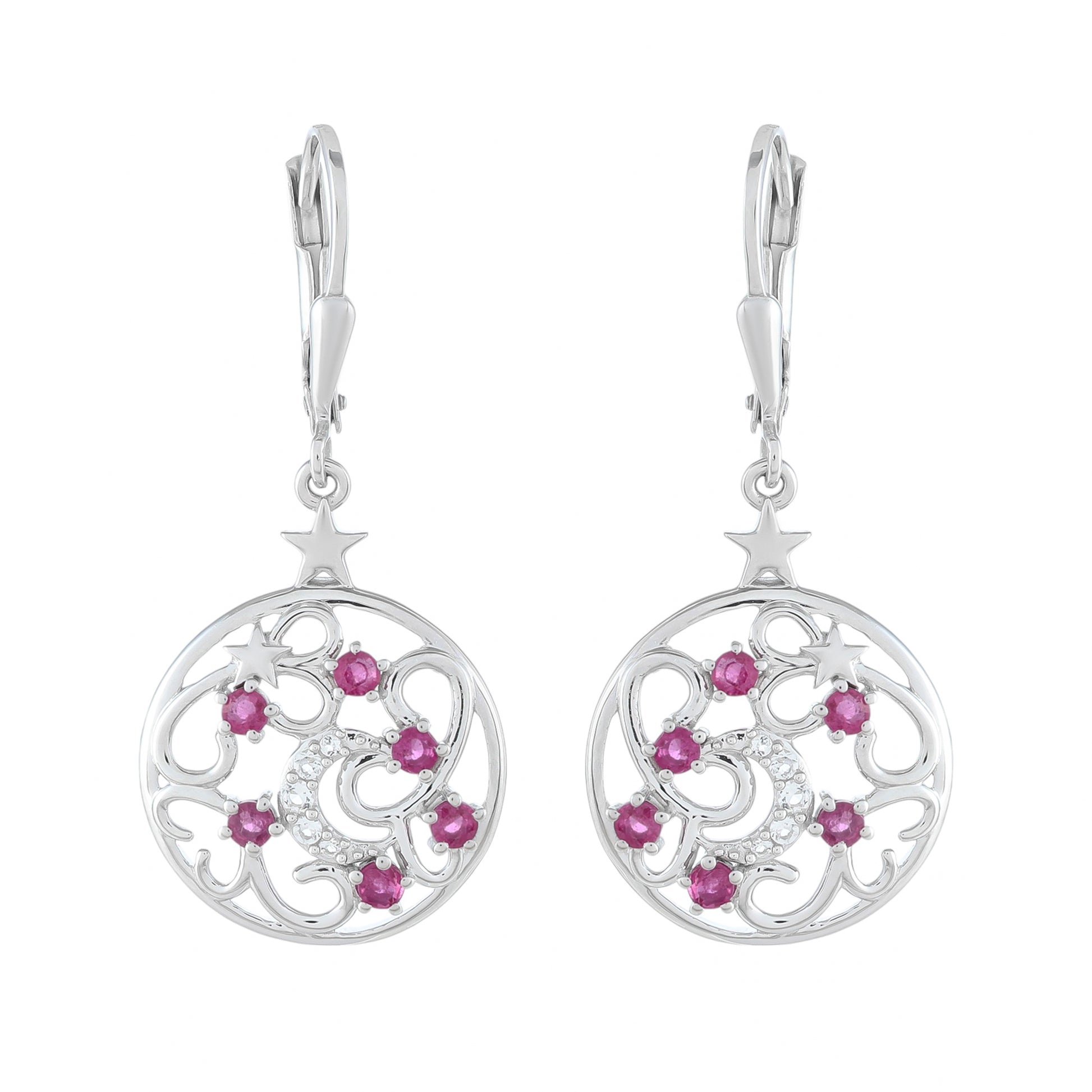 Cercei din Argint 925 ( 3.75 grame ) cu Rubin Thailandez și Topaz Alb 0.77 Carate 1 