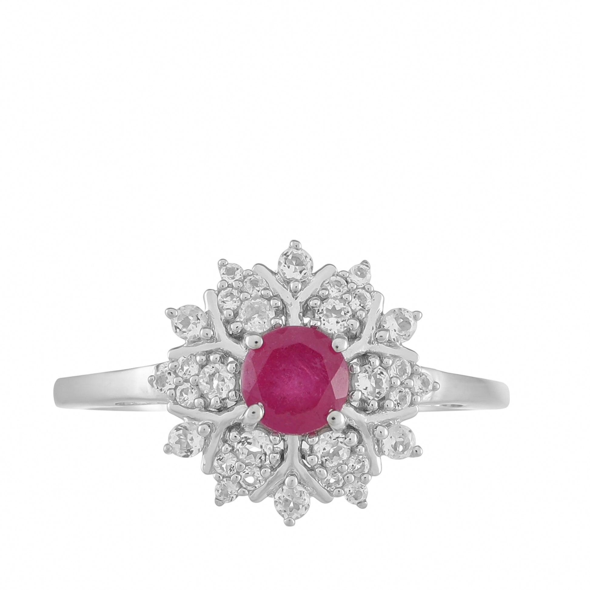 Inel din Argint 925 ( 2.39 grame ) cu Rubin Thailandez și Topaz Alb 0.8 Carate 1 