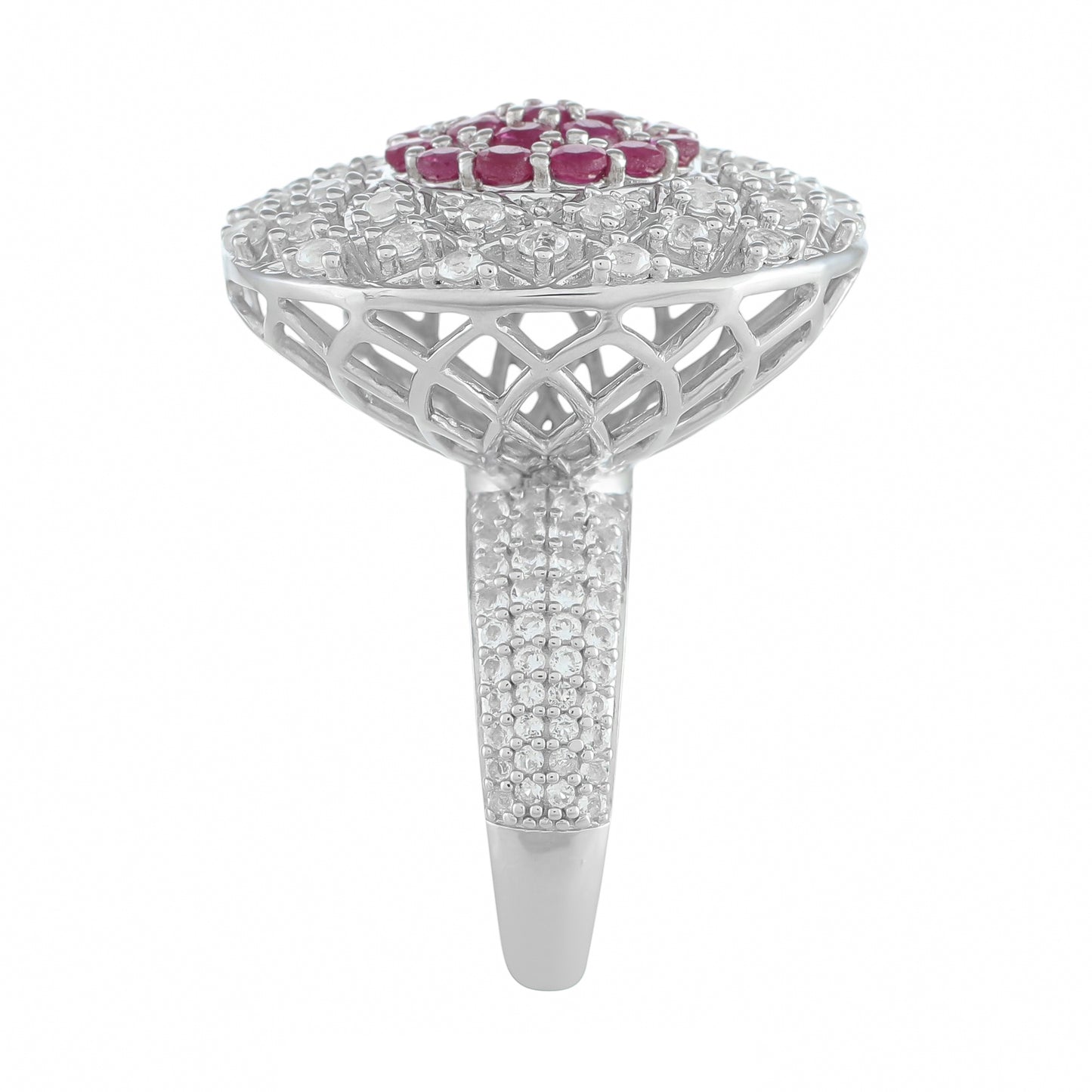 Inel din Argint 925 ( 9.24 grame ) cu Rubin Thailandez și Topaz Alb 3.16 Carate