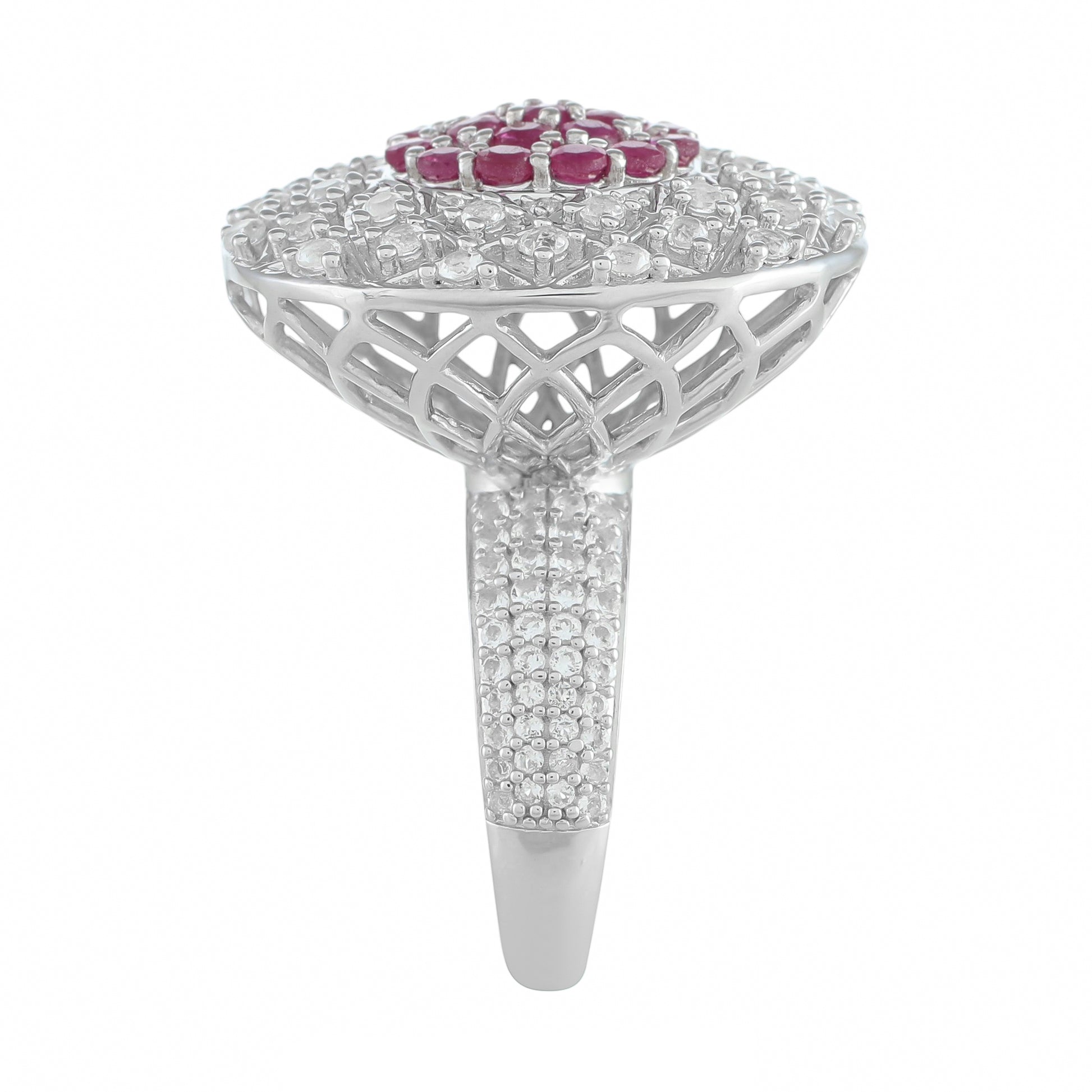 Inel din Argint 925 ( 9.24 grame ) cu Rubin Thailandez și Topaz Alb 3.16 Carate 3 