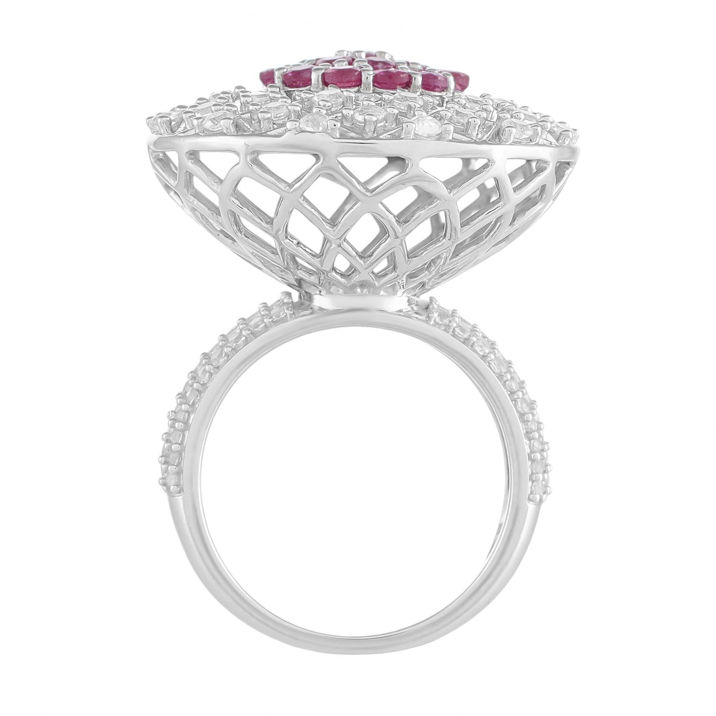 Inel din Argint 925 ( 9.24 grame ) cu Rubin Thailandez și Topaz Alb 3.16 Carate