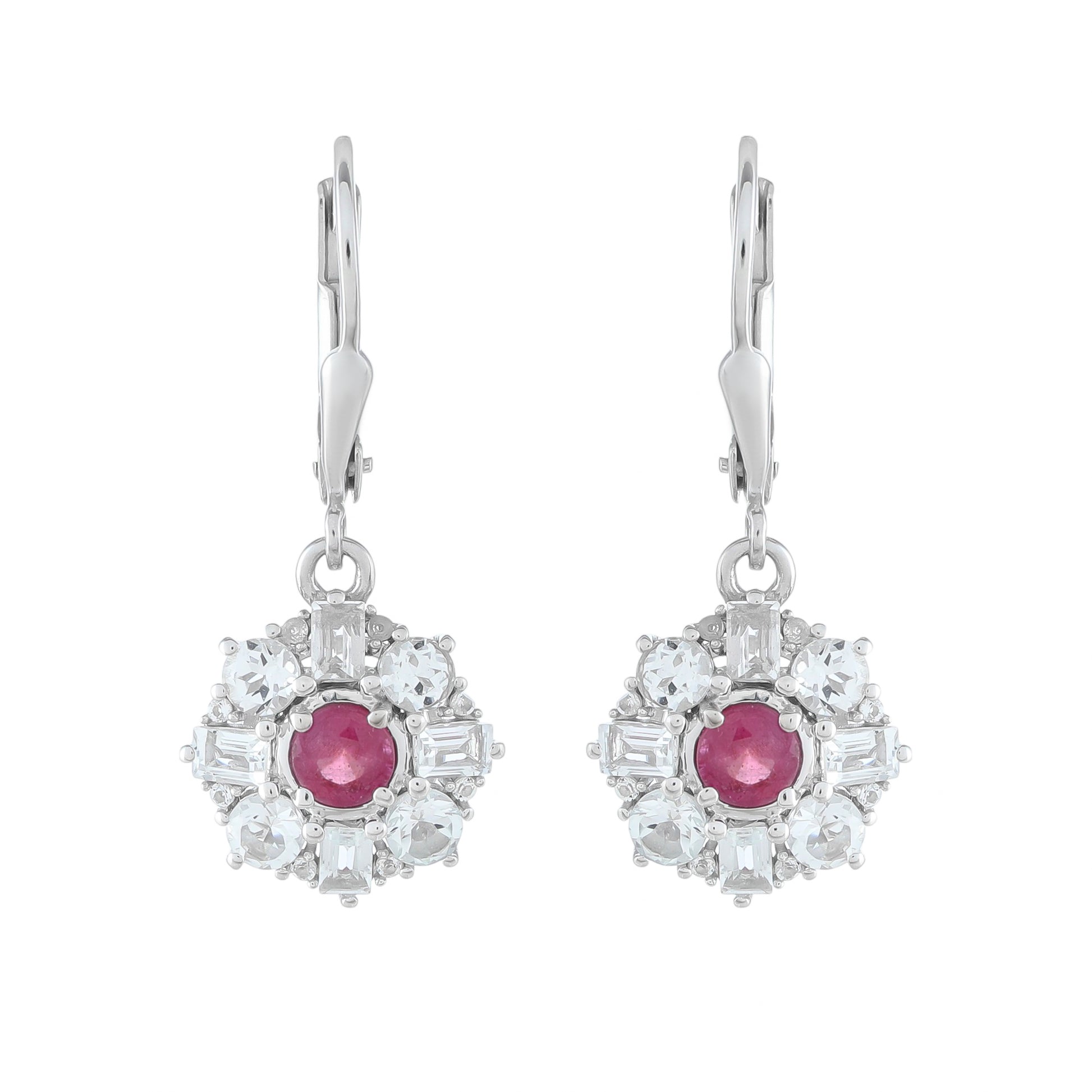 Cercei din Argint 925 ( 2.68 grame ) cu Rubin Thailandez și Topaz Alb 2.82 Carate 1 