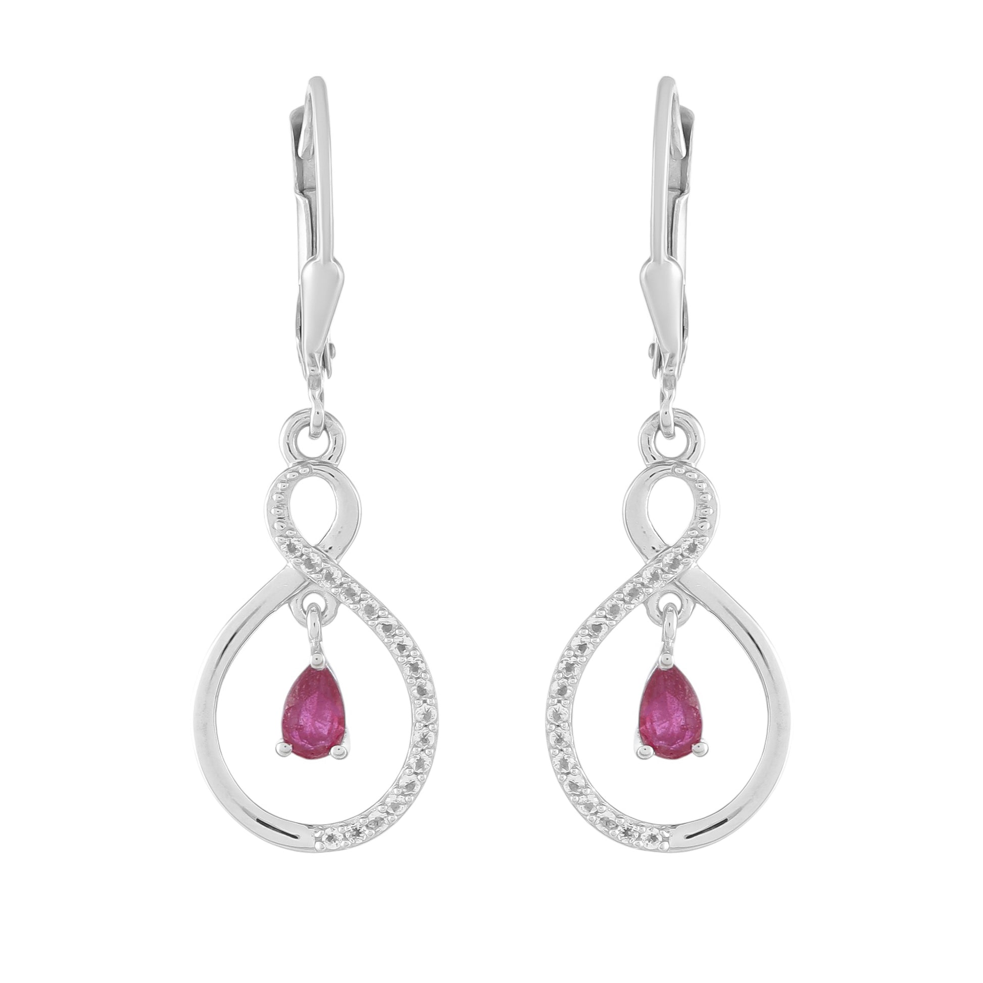 Cercei din Argint 925 ( 3.14 grame ) cu Rubin Thailandez și Topaz Alb 0.79 Carate 1 