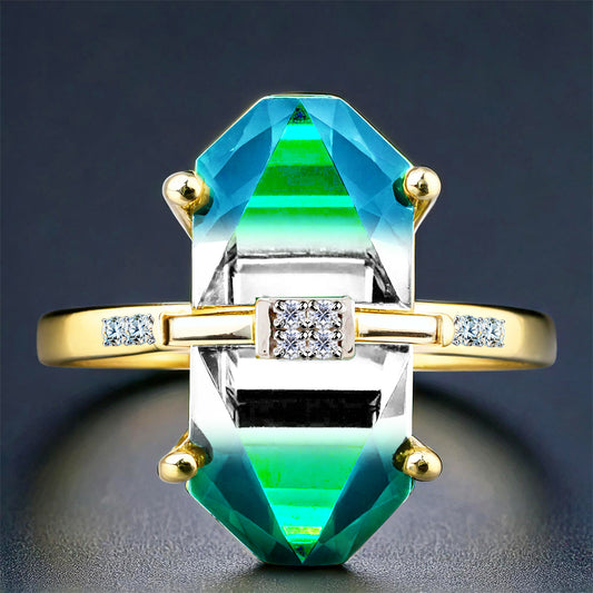 Inel din Argint 925 Placat cu Aur ( 2.62 grame ) cu Onix Verde și Diamant Alb 5.81 Carate