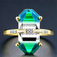 Inel din Argint 925 Placat cu Aur ( 2.62 grame ) cu Onix Verde și Diamant Alb 5.81 Carate