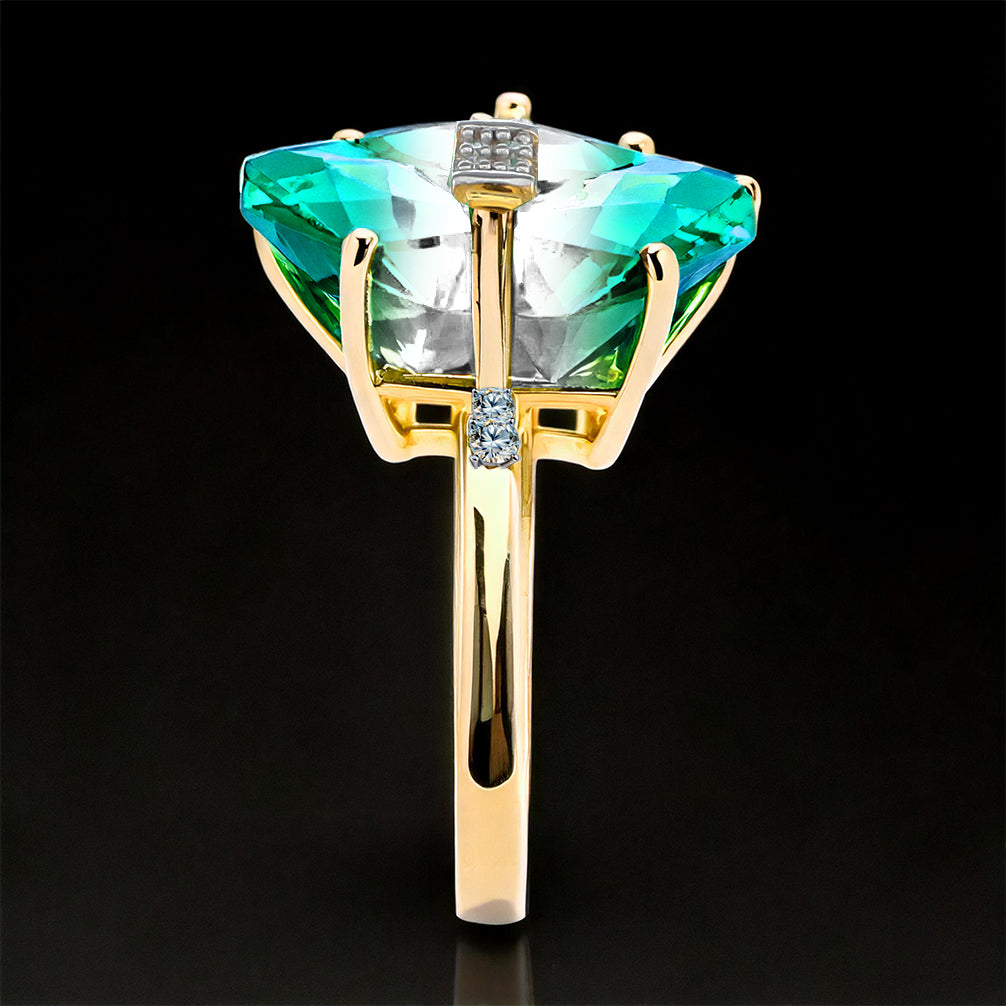 Inel din Argint 925 Placat cu Aur ( 2.62 grame ) cu Onix Verde și Diamant Alb 5.81 Carate
