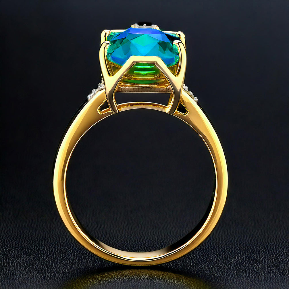 Inel din Argint 925 Placat cu Aur ( 2.62 grame ) cu Onix Verde și Diamant Alb 5.81 Carate 3 