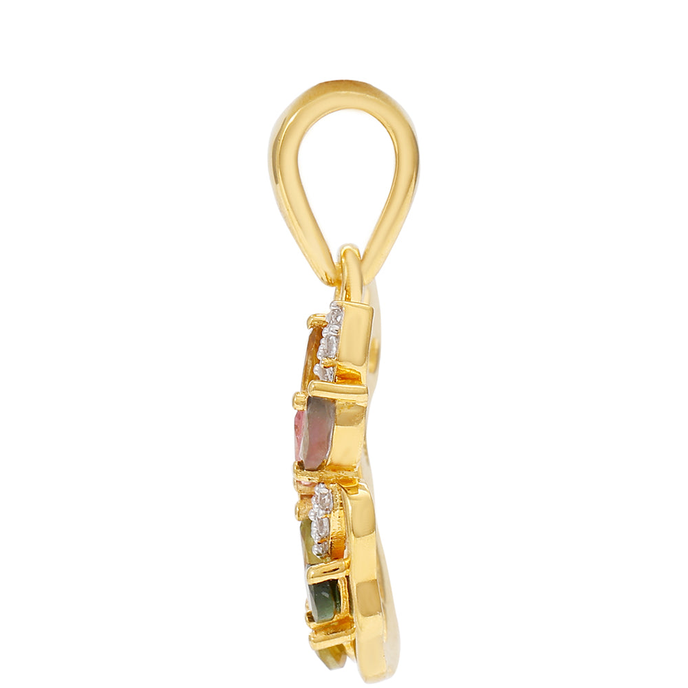 Pandantiv din Argint 925 Placat cu Aur ( 2.29 grame ) cu Turmalină Curcubeu Pelmadulla și Topaz Alb 1.03 Carate