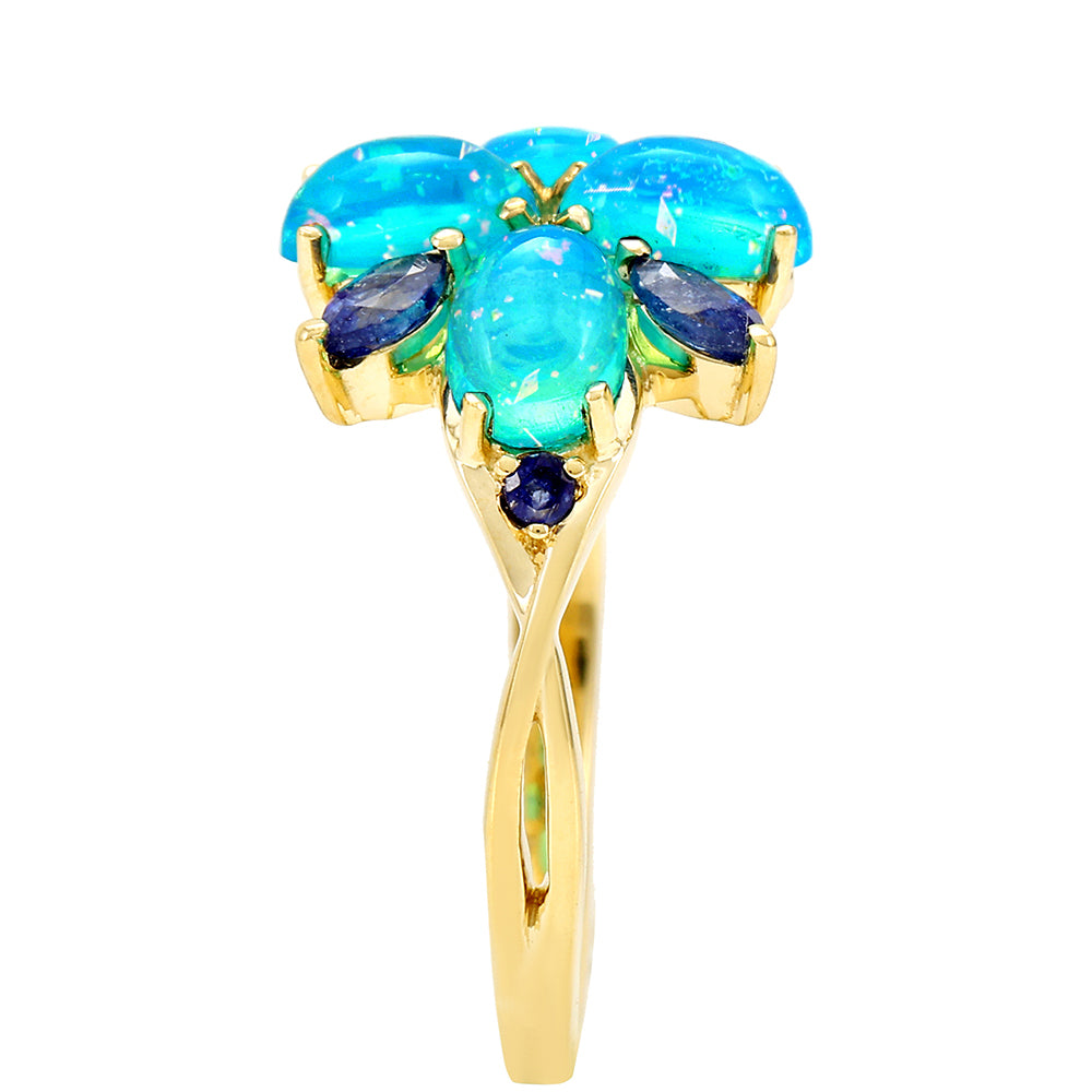 Inel din Aur de 9K ( 2.12 grame ) cu Opal Albastru Etiopian Paraiba și Safir Albastru 1.76 Carate 3 